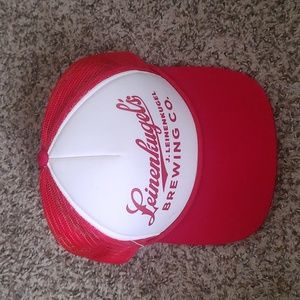 Vintage Leinenkugel Trucker Mesh Red White Snapback Hat Beer Cap Logo